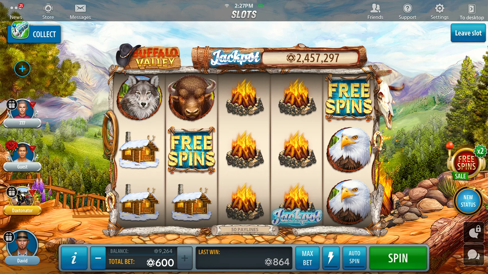 Permainan slot pada tampilan layar lebar dengan reels dan panel permainan