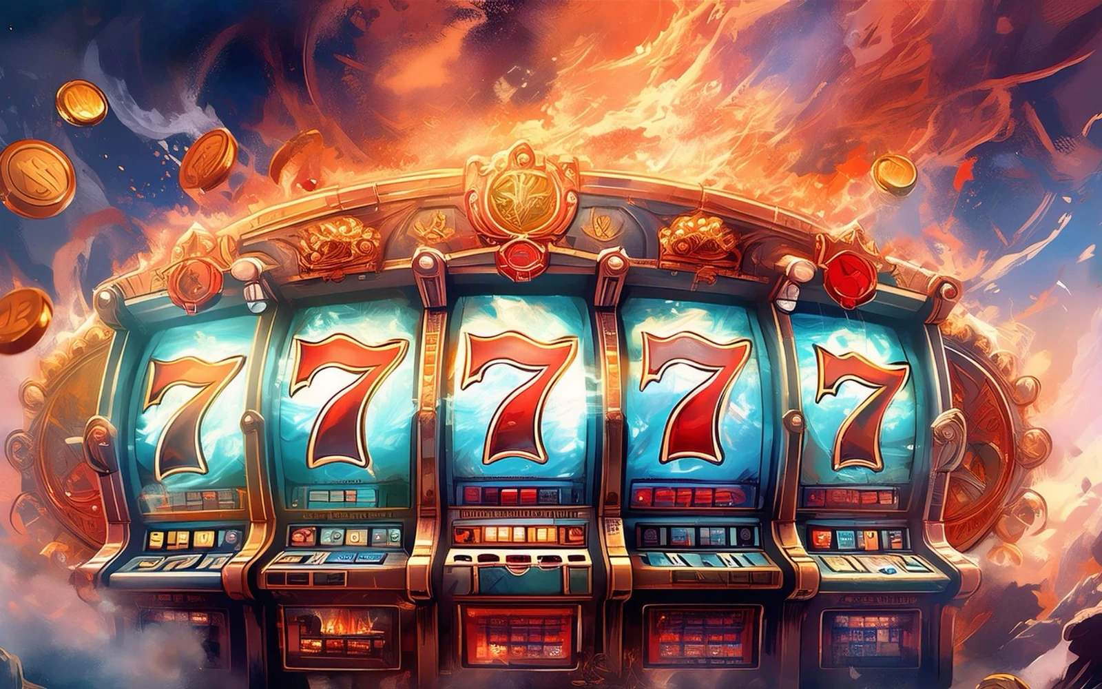 Layar slot dengan susunan reels dan ikon fitur bonus