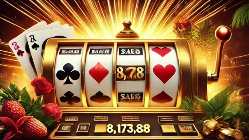Tampilan permainan slot dengan reels dan simbol warna-warni